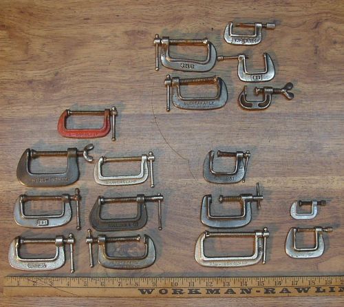 Old Used Tools,12 Small Mixed Brands &#034;C&#034; Clamps &amp; Five Bonus Clamps!!