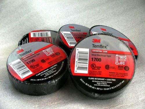 Electrical tape, black, 5-pack, 3m temflex 1700 vinyl (5-rolls) - free shipping! for sale