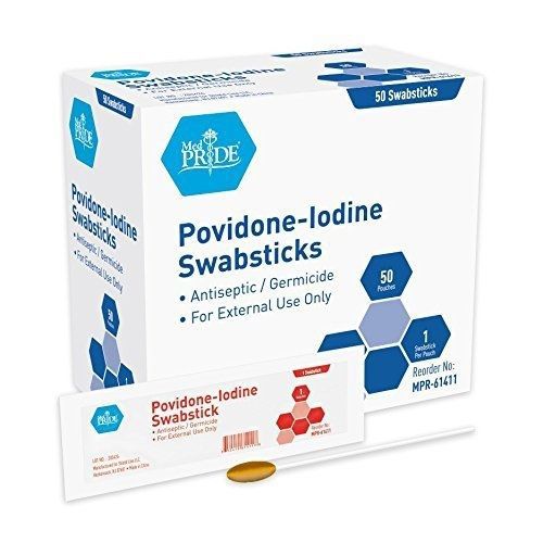 MedPride Povidone - Iodine Swabsticks - 50 Swab Sticks per box - 1 per pouch -