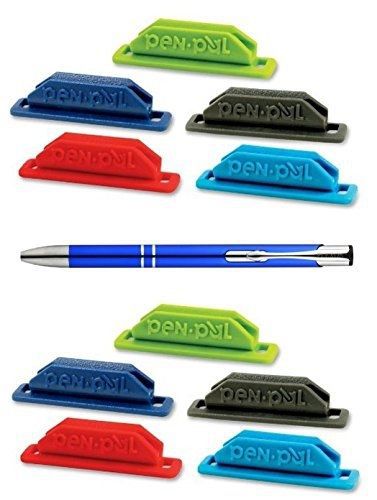 10-Pack Assorted Colors Pen Pal Pen Holders, Includes a Bonus Refillable Plexon