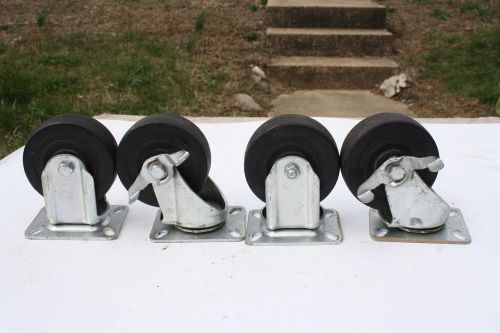 Set of 4 Vtg Industrial Hard Rubber Swivel Casters Table Cart Wheels 4&#034; #15