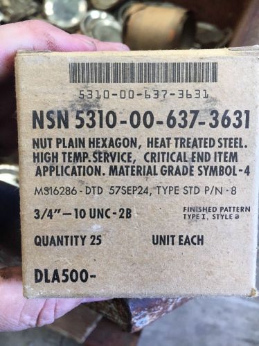 3/4&#034;-10 inch plain steel hex nut (25) for sale