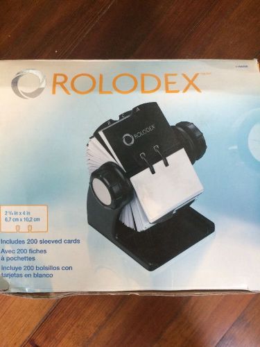 New Rolodex 1734238 Rotary Business Card File Black 200 Sleeved Cards w/A-Z Tabs