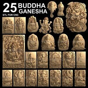 3d stl model cnc router artcam aspire 25 buddha ganesha asia panno basrelief