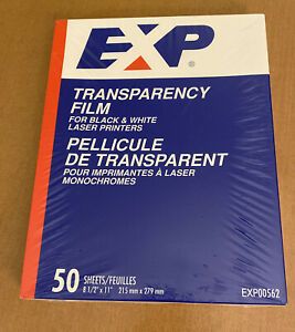 NEW EXP Transparency Film for Black and White Laser Printers EXP00562 50 Sheets