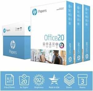 8.5 x 11 Paper | Office 20 lb | 3 Ream Case - 1500 Sheets | 92 Bright