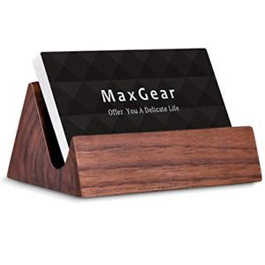 MaxGear Wood Business Card Holder Desk Brown-natural Walnut