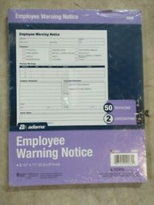 Adams Employee Warning Notice Pads 50 forms, Brand New Sealed HR114