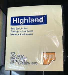 Highland Self-Stick Notes 3 x 5 Yellow 100-Sheet 12/Pack 6559YW