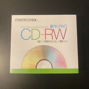 Memorex CD-RW 5 Pack Compact Disks 12X 700MB 80 Min High Speed NEW SEALED