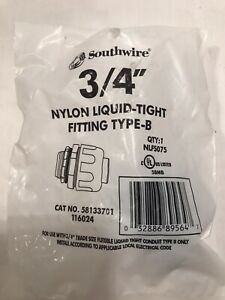 Southwire NLFS075 3/4&#034; Nylon Liquid-Tight Fitting Type-B  New!