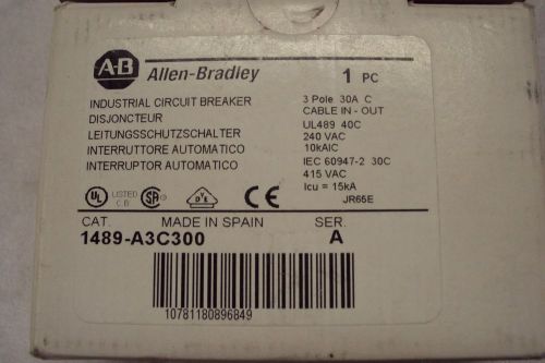 Allen-Bradley Circuit Breaker Cat# 1489-A3C300   3 Pole, 30 Amp, 240 Volt