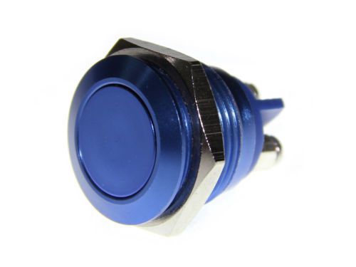 16mm Anti-Vandal Momentary BLUE Stainless Steel Metal Push Button Switch Flat