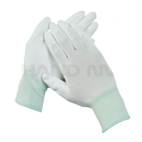 White 5 pairs ESD Anti-skid Anti-static PU Palm Fit Work Gloves Medium size