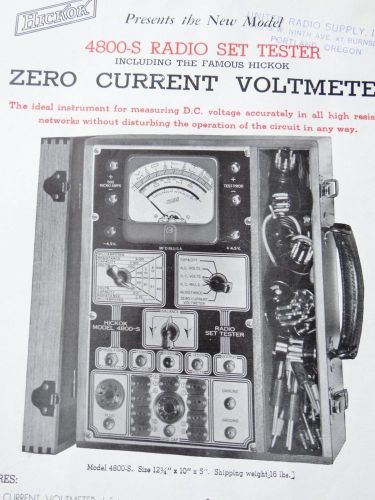 Hickok 4800-s Radio Set Tester Voltmeter Sales 1938 Sales Flyer Vacuum tubes