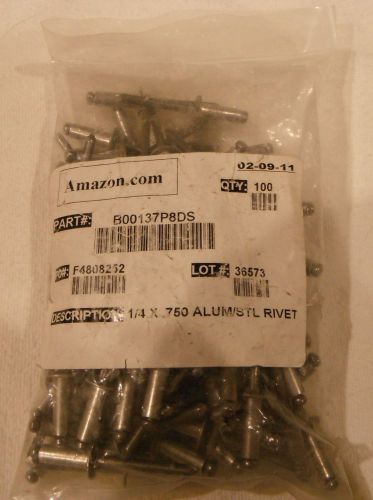 1/4&#034; by .750 Aluminum/Stl Rivet Qty 100-Only used 10 or so-B00137P8DS