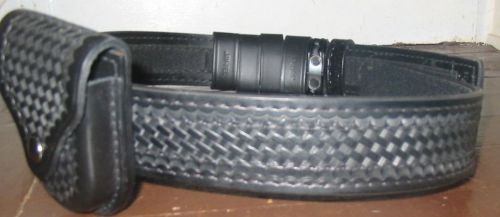 Genuine black leather heavy duty basket weave police duty belt