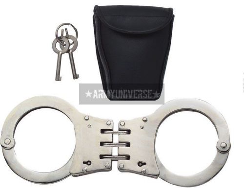 Silver deluxe hinged law enforcement handcuffs with polyurethane case for sale