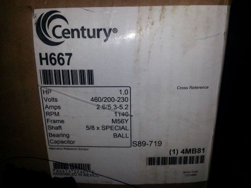 CENTURY, H667, Condenser Fan Motor,1 HP,1140 rpm,60 Hz