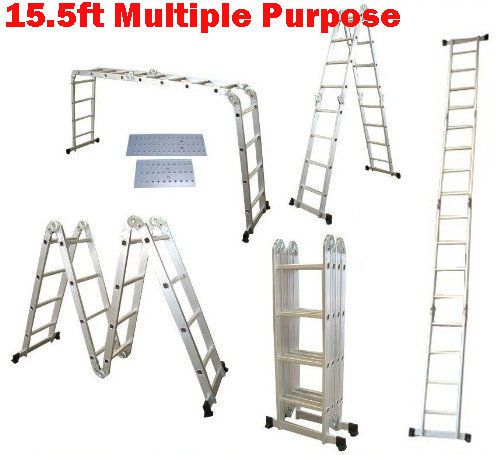 15.5&#039; Platform Multi-Purpose Home Commercial Folding Aluminum Ladder w/ 2 Plate