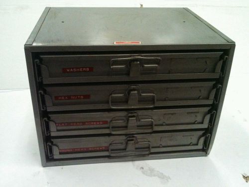 Metal industrial hardware storage stacking cases, w/removable bins + hardware for sale