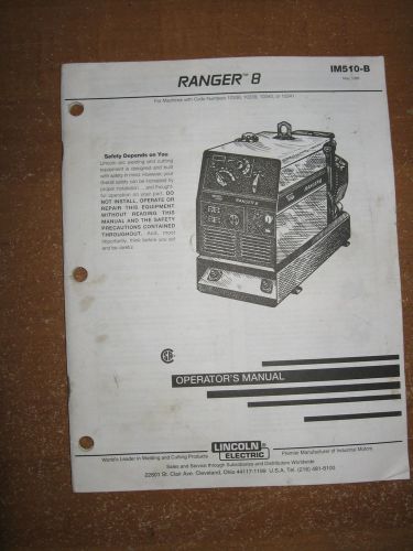 Lincoln ranger 8 welder operators / parts manual im510-b for sale