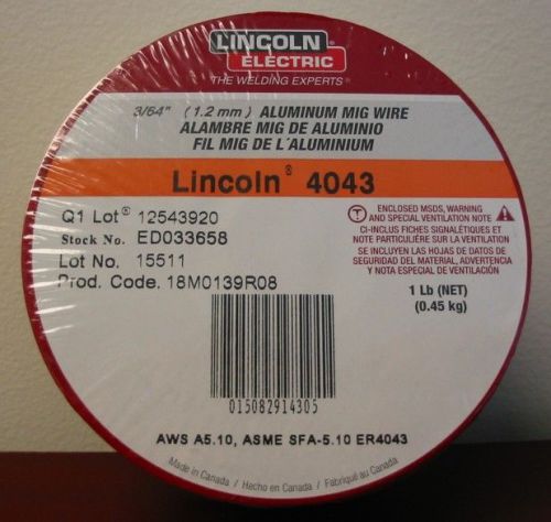 Lincoln electric 4043 aluminum mig wire 3/64&#034; (1.2mm) - 1 lb spl - ed033658 for sale