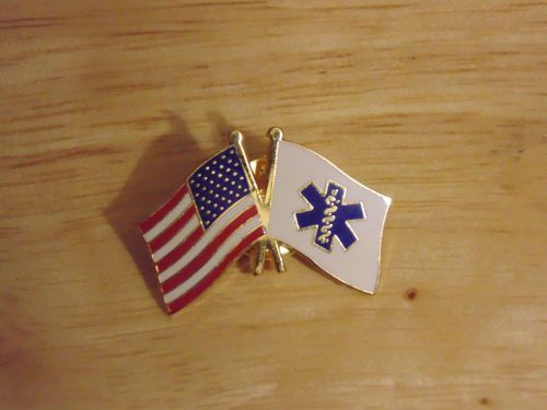 EMS Flag / American Flag pin, brand new, 1 1/8&#034; wide, metal clutch back