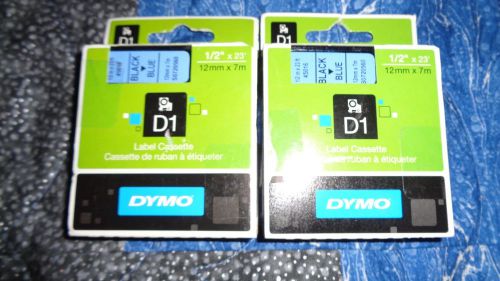 Lot of 2 (Two) Genuine DYMO 45016 D1 Label Cassettes Black/Blue 1858735 NEW 1/2&#034;