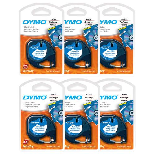 6PK Dymo LetraTag LT-100T LT-100H Pearl WHITE Plastic Label Tapes NEW &amp; Improved