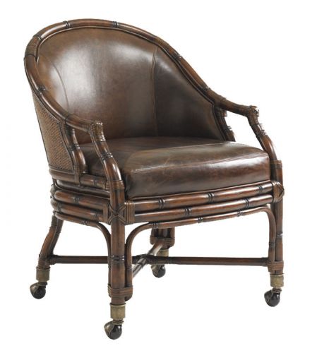 Chestnut brown leather rattan accent office chair for sale