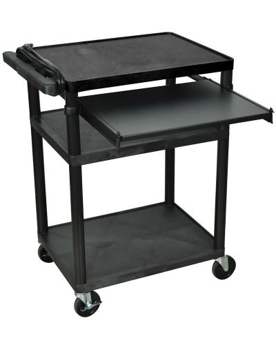 Offex Mobile 3 Shelf Presentation Storage AV Cart W/ Electric, 4 Casters - Black