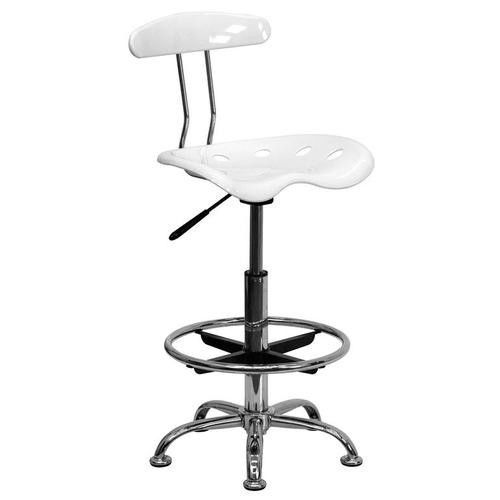 Vibrant White and Chrome Drafting Stool with Tractor Seat - Kid&#039;s Office Chair