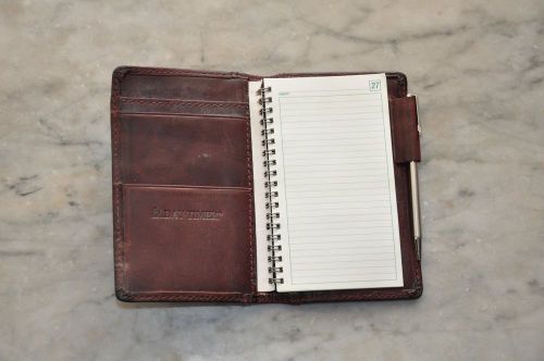 Day-timer distressed leather pocket planner cover w/pen brown for sale