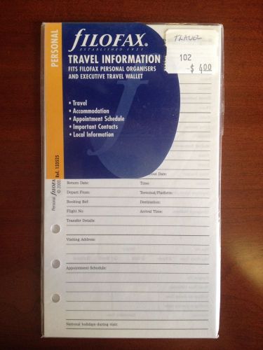 Filofax Travel Information Personal Size New