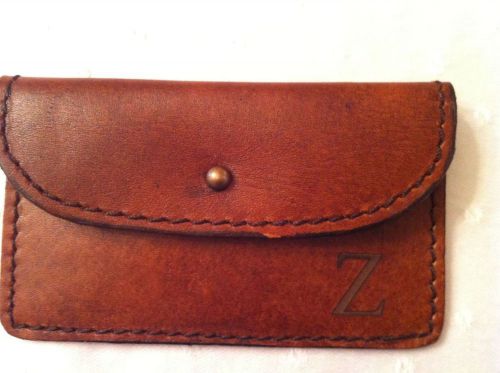 POTTERY BARN BUSINESS CARD HOLDER SADDLE LEATHER MONOGRAMMED W/ &#034;Z&#034;, NEW IN BOX
