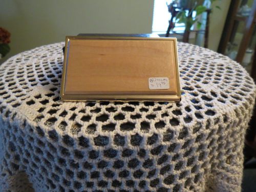 Business Card Holder, Goldtone with wood top , New