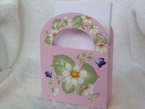 DAISY PAPER DESK CADDY GIFT BOX  - WOOD FAVOR BOX - WHITE FLORAL ROSES