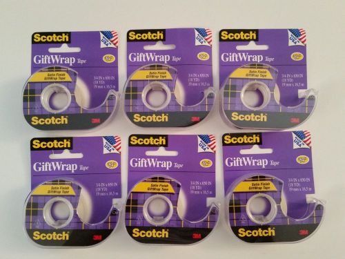 6 Scotch 3M Giftwrap Tape 3/4&#034; X 650&#034; (roll w/ dispenser)