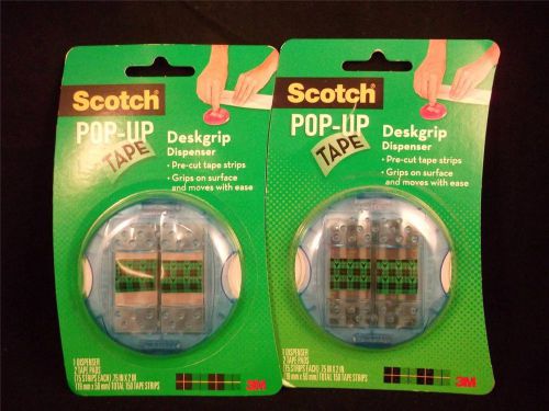 2 Scotch Pop-Up Tape Desk Grip Dispenser &amp; 300 Pre Cut Tape Strips Blue