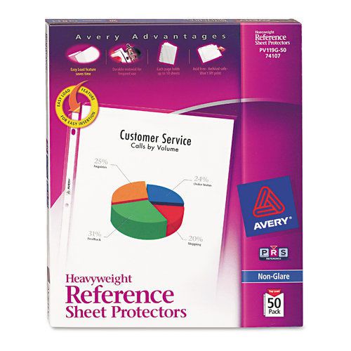 Avery AVE74107 Top-Load Poly Sheet Protectors, Heavy Gauge, Letter, Nonglare, 50