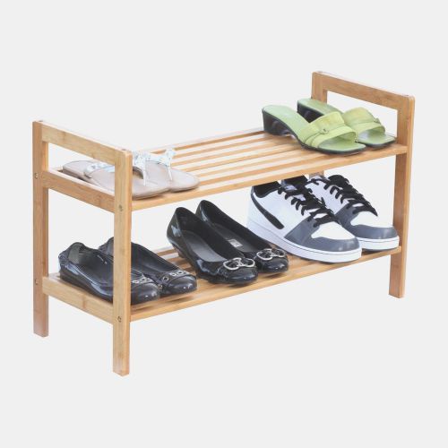 Stackable Shoe Rack 2-Tier Bamboo Holder Accessories Bags Organizer House Office
