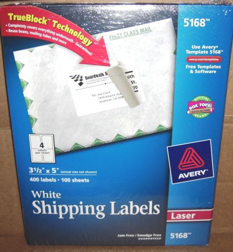 Avery 5168 White Laser Shipping Mailing Labels, 3 1/2 x5, 3.5&#034; x 5&#034;, 400 ct, NIB