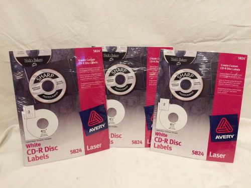 LOT OF 3 AVERY WHITE CD-R DISC LABELS 5824 LASER 120 LABELS