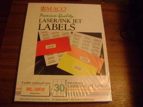 Maco laser/ink jet labels 1x2 5/8 ML-3000,100sheets/3000 labels