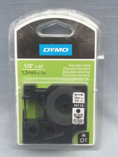 Dymo D1 1/2&#034; 12mm x 23&#039; Black On Clear Label 45110 NEW Sealed