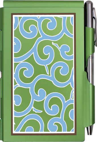 #8462 -- wellspring green swirl flip case note pad &amp; pen -wow! for sale