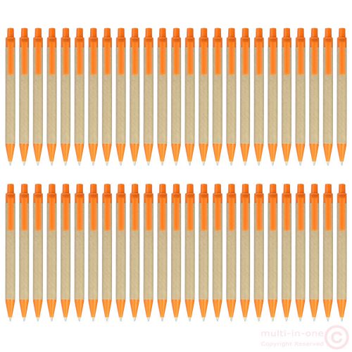 Lot 50pcs orange plastic clip paper ball pen,eco ballpoint pen,black ink refill for sale