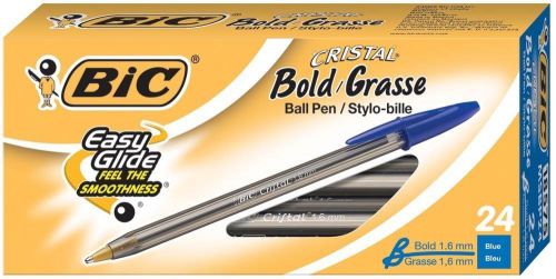 NEW BIC Cristal Bold (1.6mm) Ball Pen, Blue, 24ct (MSBP241-Blu)