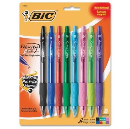 8 PK Bic Velocity Ballpoint Pens, Bold/1.6mm, Asst Barrels/Inks